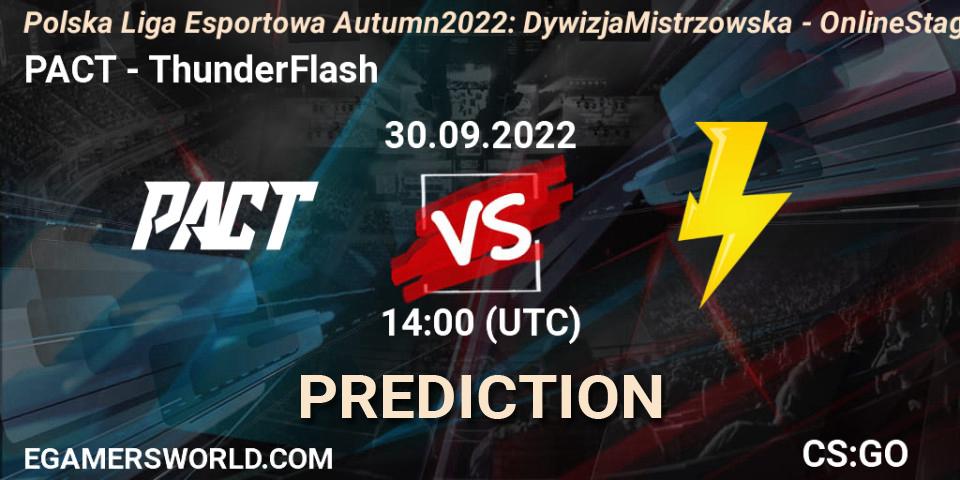 Prognose für das Spiel PACT VS ThunderFlash. 30.09.22. CS2 (CS:GO) - Polska Liga Esportowa Autumn 2022: Dywizja Mistrzowska - Online Stage