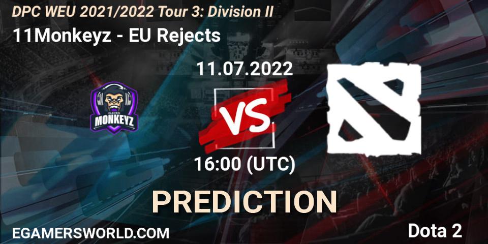 Prognose für das Spiel 11Monkeyz VS EU Rejects. 11.07.2022 at 15:55. Dota 2 - DPC WEU 2021/2022 Tour 3: Division II