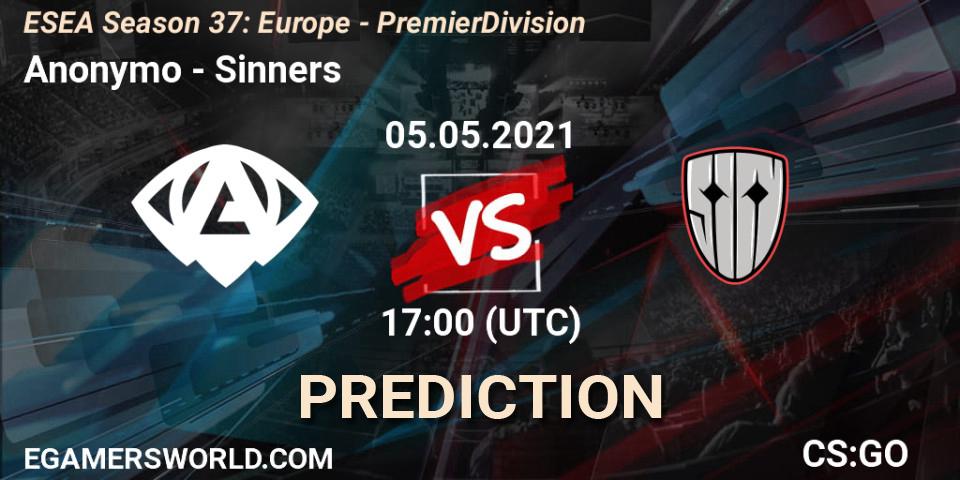 Prognose für das Spiel Anonymo VS Sinners. 05.05.2021 at 17:00. Counter-Strike (CS2) - ESEA Season 37: Europe - Premier Division