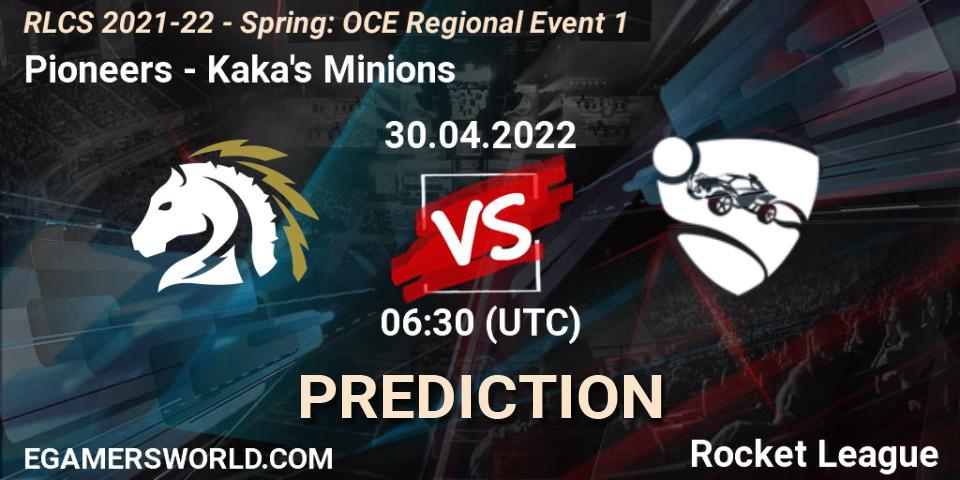 Prognose für das Spiel Pioneers VS Kaka's Minions. 30.04.2022 at 06:30. Rocket League - RLCS 2021-22 - Spring: OCE Regional Event 1