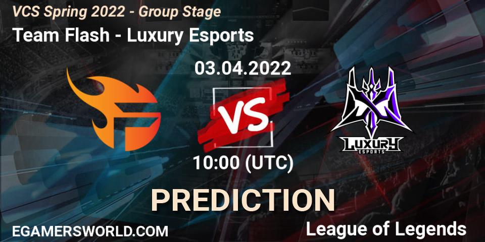 Prognose für das Spiel Team Flash VS Luxury Esports. 03.04.2022 at 10:00. LoL - VCS Spring 2022 - Group Stage 