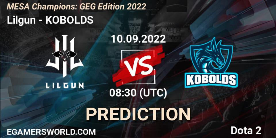 Prognose für das Spiel Lilgun VS KOBOLDS. 10.09.2022 at 08:42. Dota 2 - MESA Champions: GEG Edition 2022
