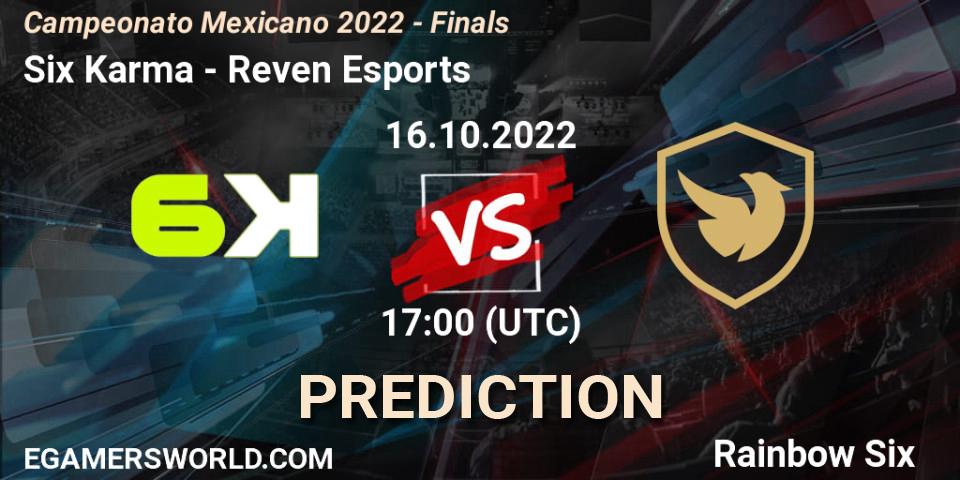 Prognose für das Spiel Six Karma VS Reven Esports. 16.10.2022 at 17:00. Rainbow Six - Campeonato Mexicano 2022 - Finals