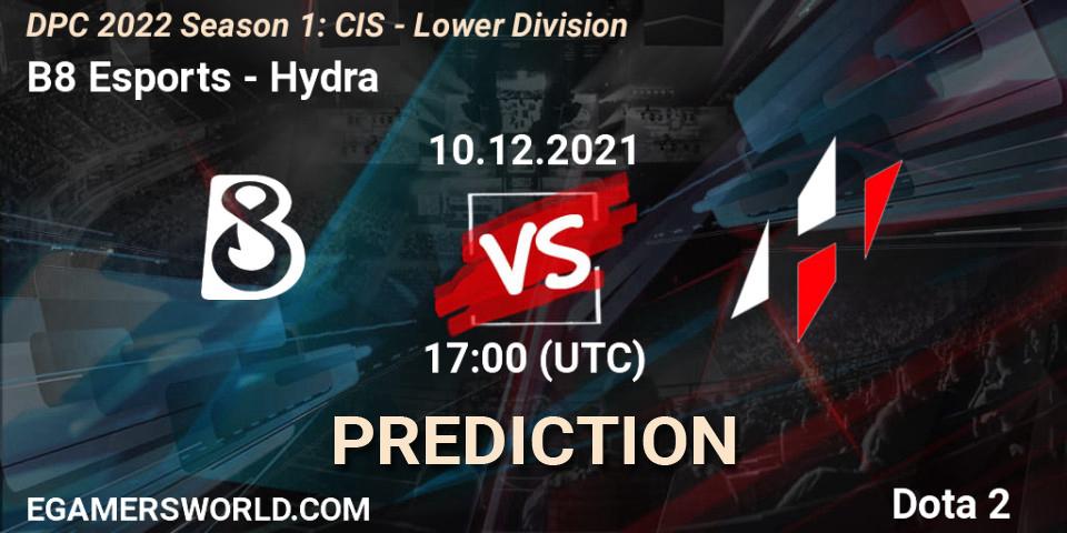 Prognose für das Spiel B8 Esports VS Hydra. 10.12.2021 at 17:00. Dota 2 - DPC 2022 Season 1: CIS - Lower Division