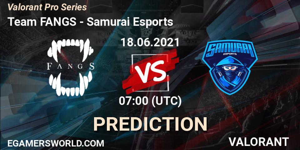 Prognose für das Spiel Team FANGS VS Samurai Esports. 19.06.2021 at 05:30. VALORANT - Valorant Pro Series