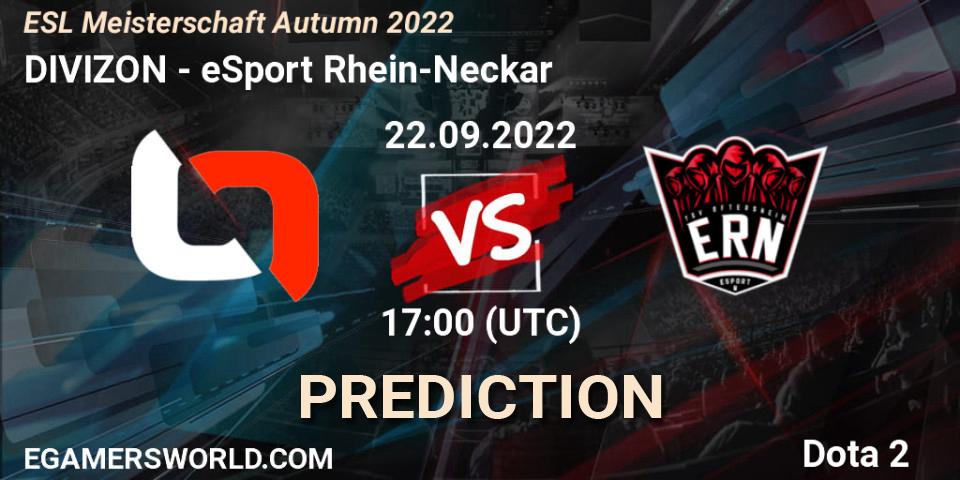 Prognose für das Spiel DIVIZON VS eSport Rhein-Neckar. 22.09.2022 at 17:11. Dota 2 - ESL Meisterschaft Autumn 2022