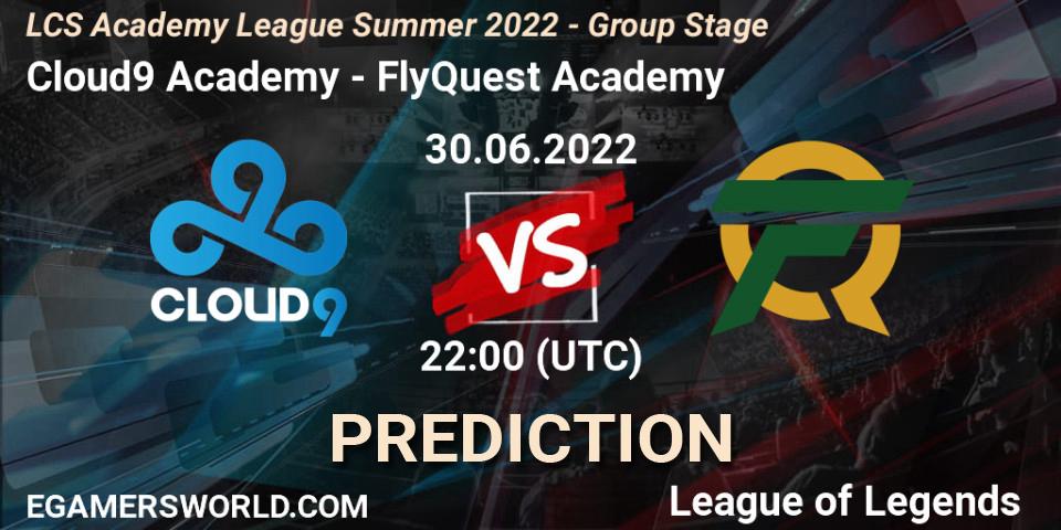 Prognose für das Spiel Cloud9 Academy VS FlyQuest Academy. 30.06.2022 at 22:00. LoL - LCS Academy League Summer 2022 - Group Stage