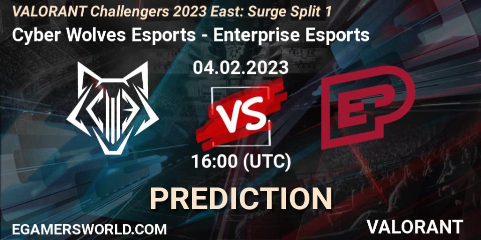 Prognose für das Spiel Cyber Wolves Esports VS Enterprise Esports. 04.02.23. VALORANT - VALORANT Challengers 2023 East: Surge Split 1