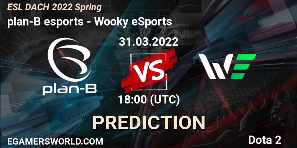 Prognose für das Spiel plan-B esports VS Wooky eSports. 31.03.2022 at 18:11. Dota 2 - ESL Meisterschaft Spring 2022