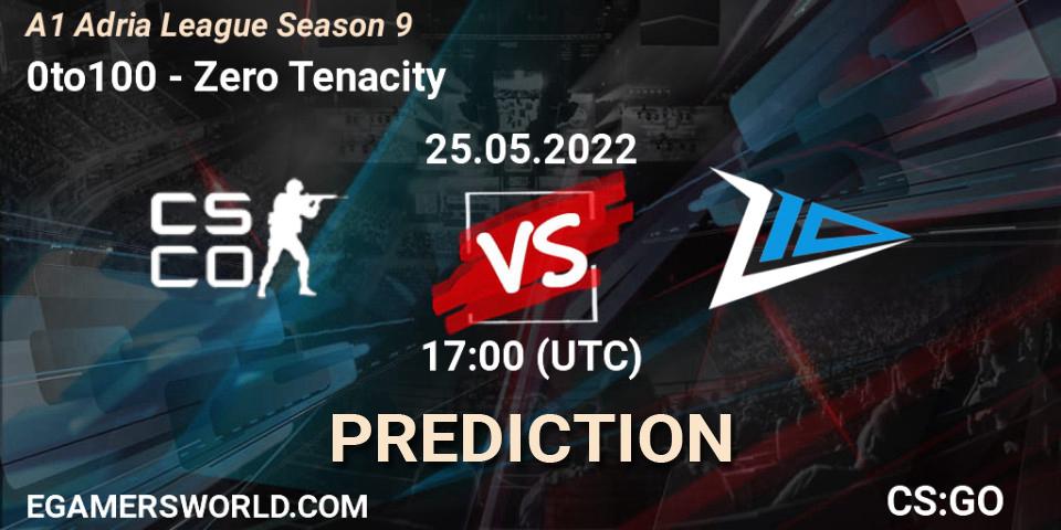 Prognose für das Spiel 0to100 VS Zero Tenacity. 25.05.2022 at 17:00. Counter-Strike (CS2) - A1 Adria League Season 9