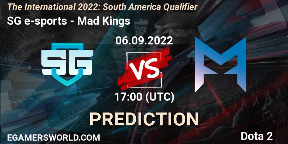Prognose für das Spiel SG e-sports VS Mad Kings. 06.09.2022 at 16:47. Dota 2 - The International 2022: South America Qualifier