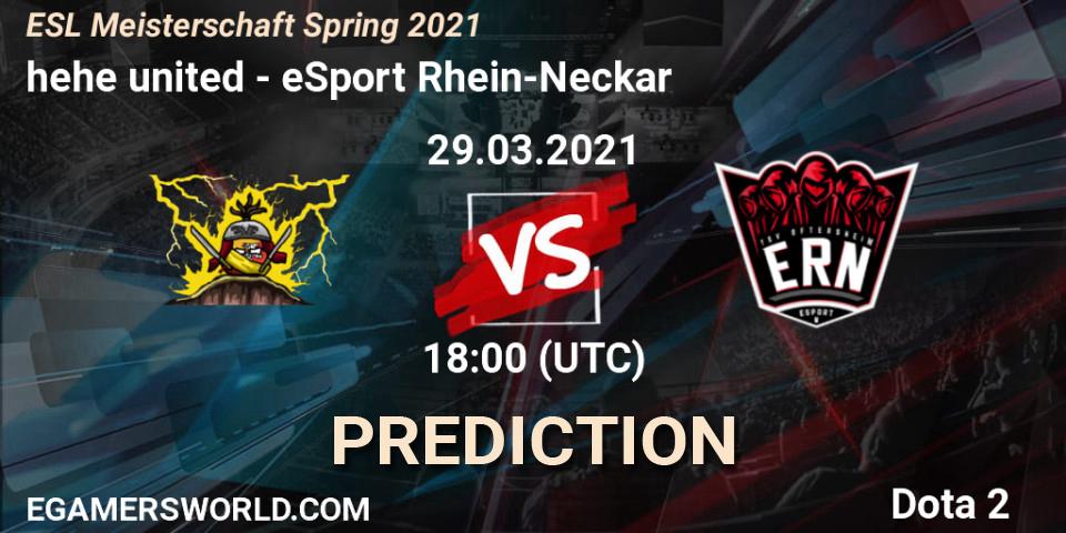 Prognose für das Spiel hehe united VS eSport Rhein-Neckar. 29.03.2021 at 17:08. Dota 2 - ESL Meisterschaft Spring 2021