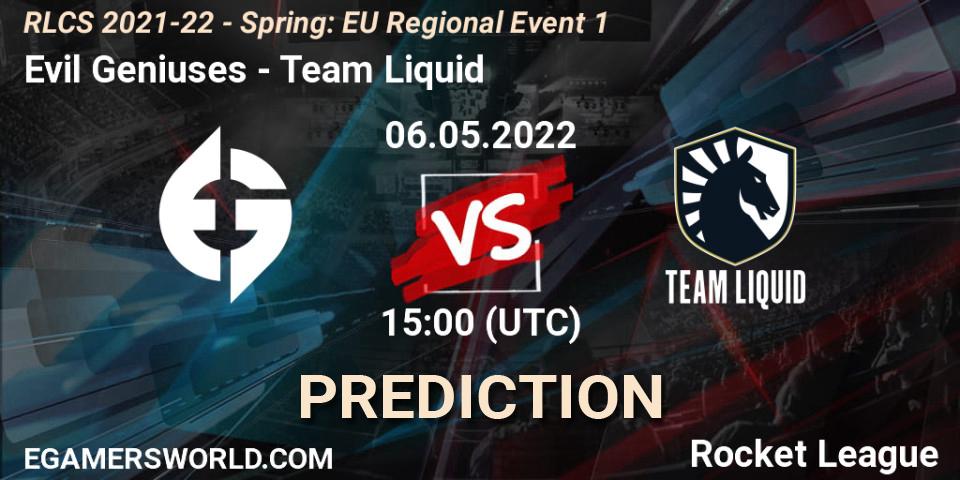 Prognose für das Spiel Evil Geniuses VS Team Liquid. 06.05.22. Rocket League - RLCS 2021-22 - Spring: EU Regional Event 1