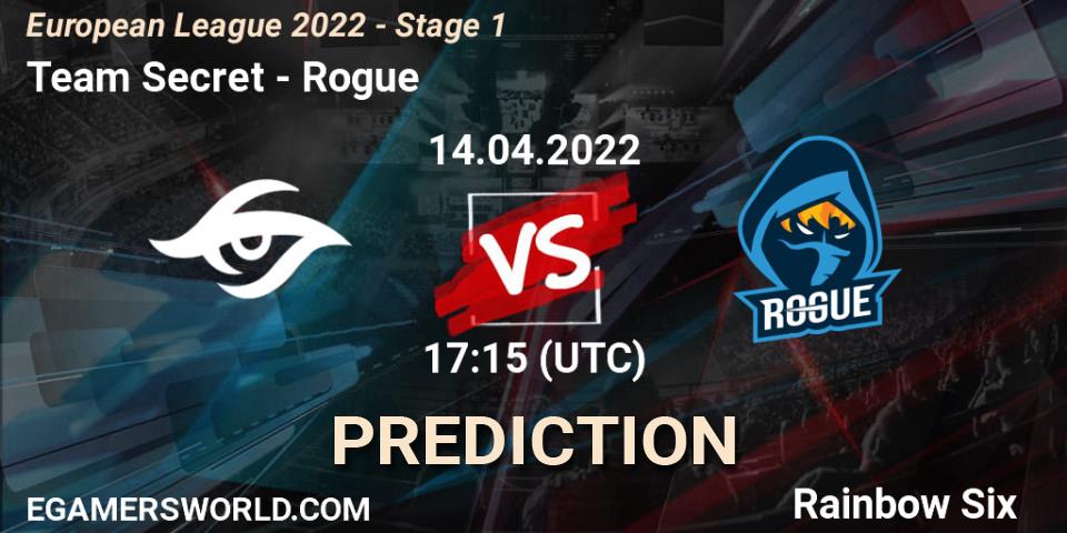Prognose für das Spiel Team Secret VS Rogue. 14.04.22. Rainbow Six - European League 2022 - Stage 1