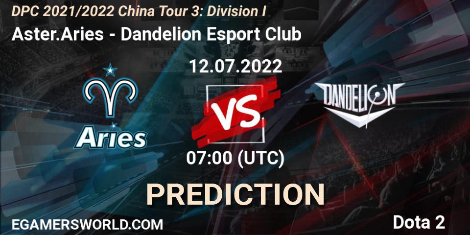 Prognose für das Spiel Aster.Aries VS Dandelion Esport Club. 12.07.2022 at 07:52. Dota 2 - DPC 2021/2022 China Tour 3: Division I