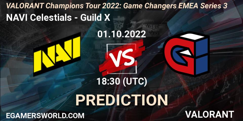Prognose für das Spiel NAVI Celestials VS Guild X. 01.10.2022 at 18:30. VALORANT - VCT 2022: Game Changers EMEA Series 3