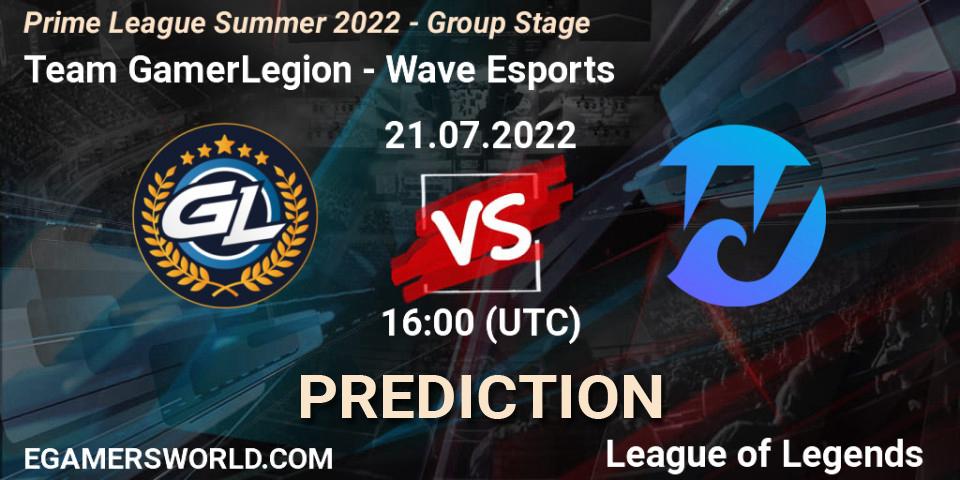 Prognose für das Spiel Team GamerLegion VS Wave Esports. 21.07.2022 at 16:00. LoL - Prime League Summer 2022 - Group Stage