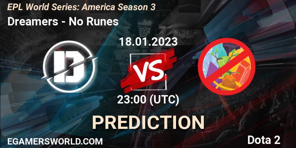 Prognose für das Spiel Dreamers VS No Runes. 18.01.23. Dota 2 - EPL World Series: America Season 3