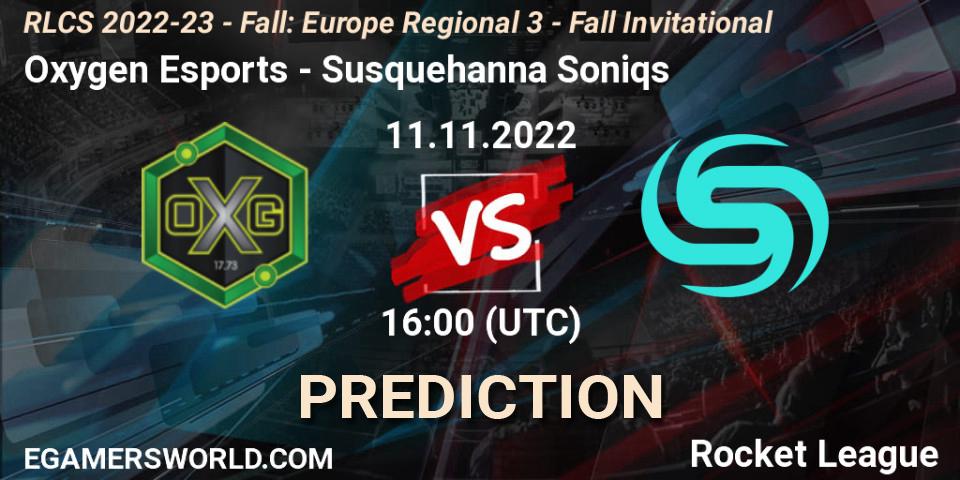 Prognose für das Spiel Oxygen Esports VS Susquehanna Soniqs. 11.11.2022 at 16:00. Rocket League - RLCS 2022-23 - Fall: Europe Regional 3 - Fall Invitational