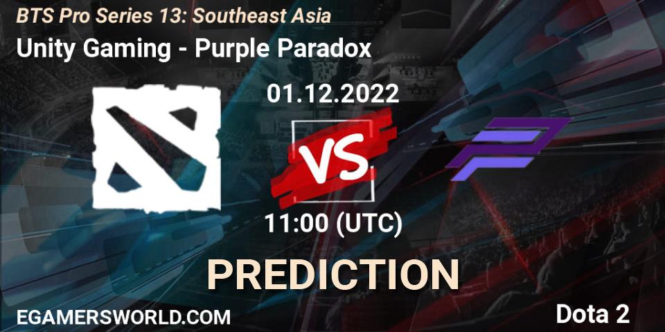 Prognose für das Spiel Unity Gaming VS Purple Paradox. 01.12.22. Dota 2 - BTS Pro Series 13: Southeast Asia