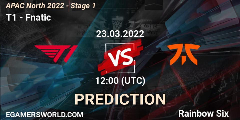 Prognose für das Spiel T1 VS Fnatic. 23.03.2022 at 12:00. Rainbow Six - APAC North 2022 - Stage 1