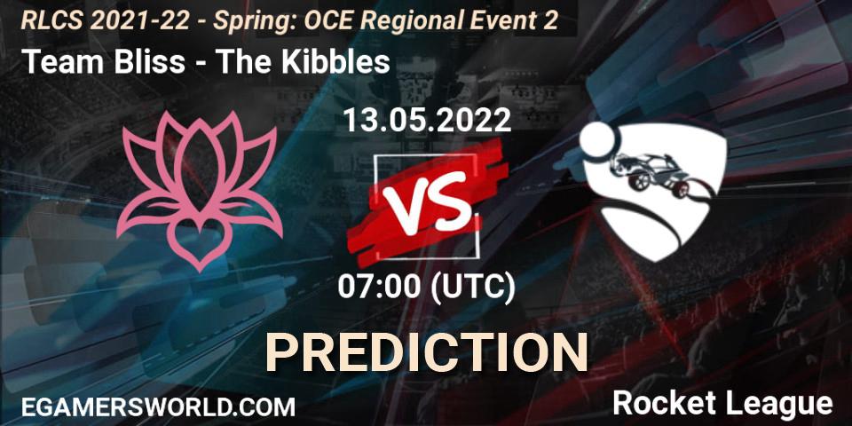 Prognose für das Spiel Team Bliss VS The Kibbles. 13.05.2022 at 07:00. Rocket League - RLCS 2021-22 - Spring: OCE Regional Event 2
