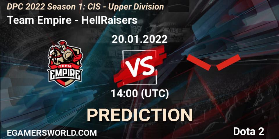Prognose für das Spiel Team Empire VS HellRaisers. 20.01.2022 at 14:00. Dota 2 - DPC 2022 Season 1: CIS - Upper Division
