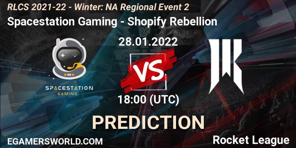Prognose für das Spiel Spacestation Gaming VS Shopify Rebellion. 28.01.2022 at 18:00. Rocket League - RLCS 2021-22 - Winter: NA Regional Event 2