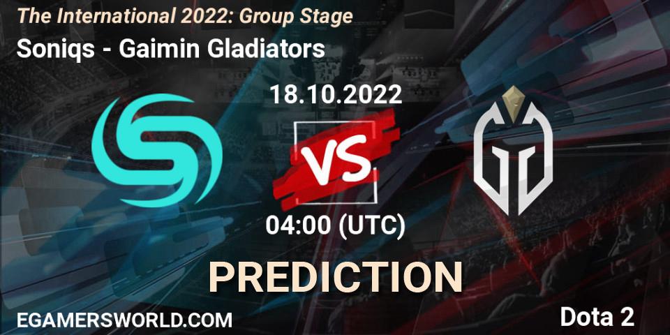 Prognose für das Spiel Soniqs VS Gaimin Gladiators. 18.10.22. Dota 2 - The International 2022: Group Stage