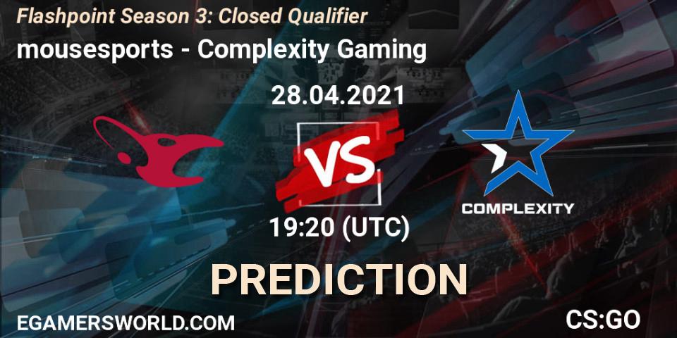 Prognose für das Spiel mousesports VS Complexity Gaming. 28.04.2021 at 19:30. Counter-Strike (CS2) - Flashpoint Season 3: Closed Qualifier