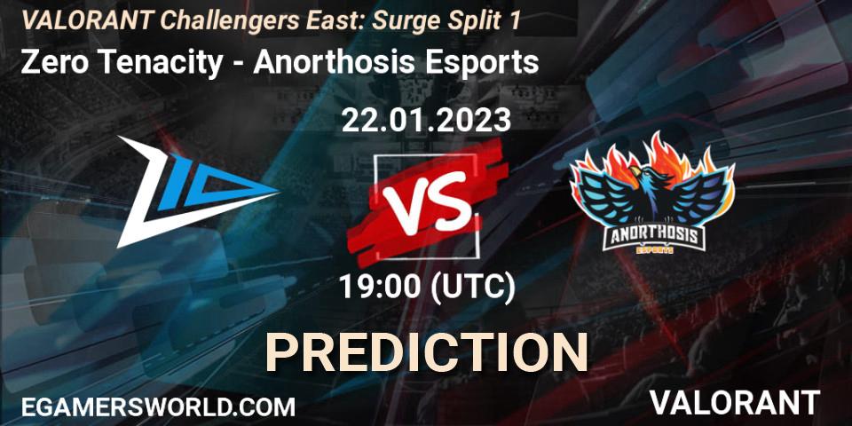 Prognose für das Spiel Zero Tenacity VS Anorthosis Esports. 22.01.2023 at 19:30. VALORANT - VALORANT Challengers 2023 East: Surge Split 1