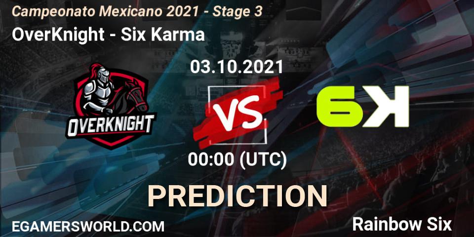 Prognose für das Spiel OverKnight VS Six Karma. 03.10.2021 at 00:00. Rainbow Six - Campeonato Mexicano 2021 - Stage 3