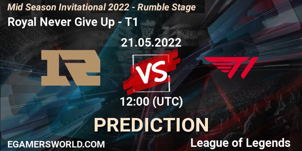 Prognose für das Spiel Royal Never Give Up VS T1. 21.05.22. LoL - Mid Season Invitational 2022 - Rumble Stage