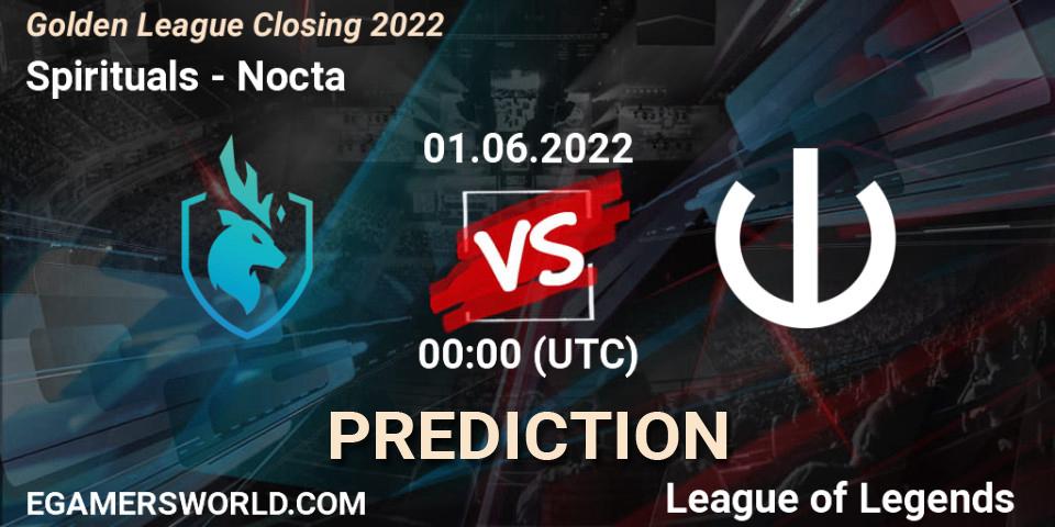 Prognose für das Spiel Spirituals VS Nocta. 01.06.2022 at 00:00. LoL - Golden League Closing 2022