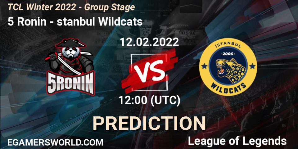 Prognose für das Spiel 5 Ronin VS İstanbul Wildcats. 12.02.2022 at 12:00. LoL - TCL Winter 2022 - Group Stage