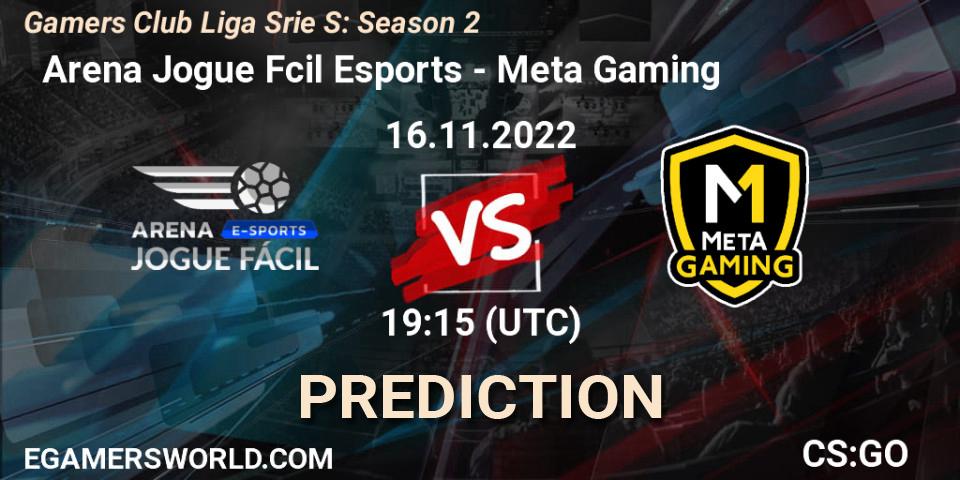 Prognose für das Spiel Arena Jogue Fácil Esports VS Meta Gaming Brasil. 16.11.2022 at 19:15. Counter-Strike (CS2) - Gamers Club Liga Série S: Season 2