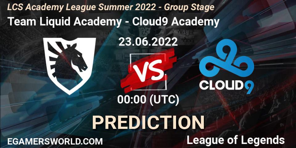 Prognose für das Spiel Team Liquid Academy VS Cloud9 Academy. 23.06.22. LoL - LCS Academy League Summer 2022 - Group Stage