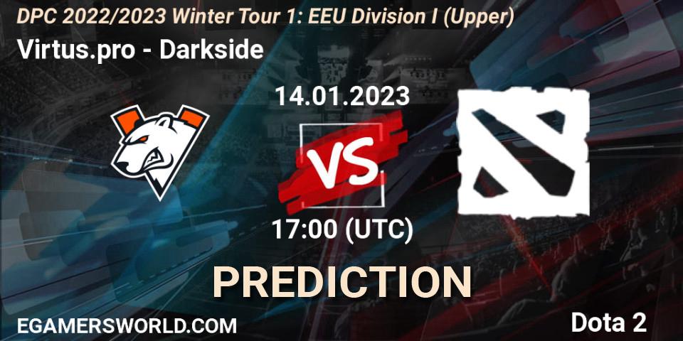 Prognose für das Spiel Virtus.pro VS Darkside. 14.01.23. Dota 2 - DPC 2022/2023 Winter Tour 1: EEU Division I (Upper)
