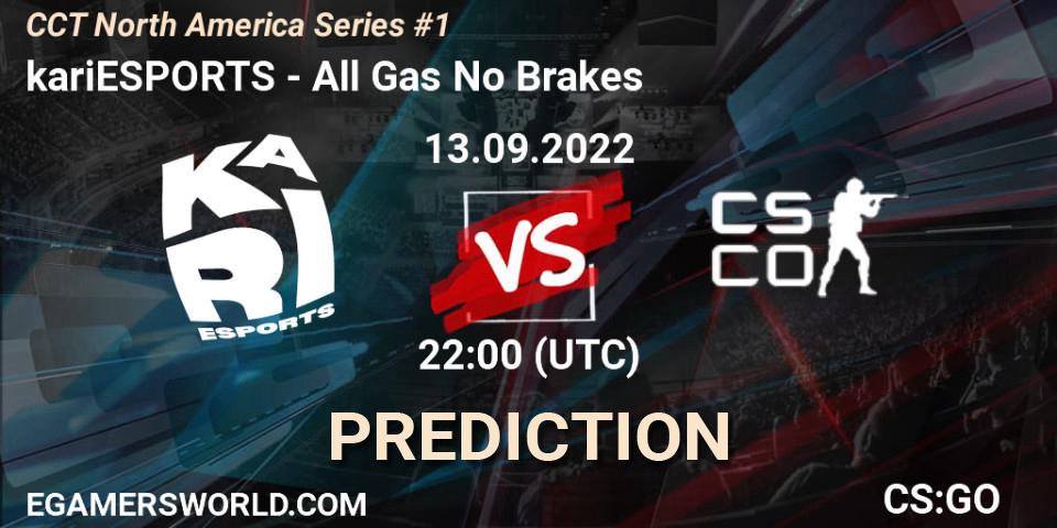 Prognose für das Spiel Kari VS All Gas No Brakes. 13.09.2022 at 22:00. Counter-Strike (CS2) - CCT North America Series #1