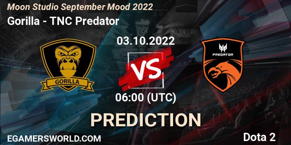 Prognose für das Spiel Gorilla VS TNC Predator. 03.10.22. Dota 2 - Moon Studio September Mood 2022