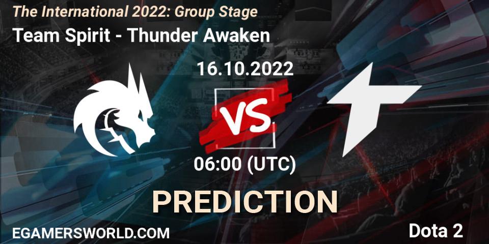Prognose für das Spiel Team Spirit VS Thunder Awaken. 16.10.2022 at 06:33. Dota 2 - The International 2022: Group Stage