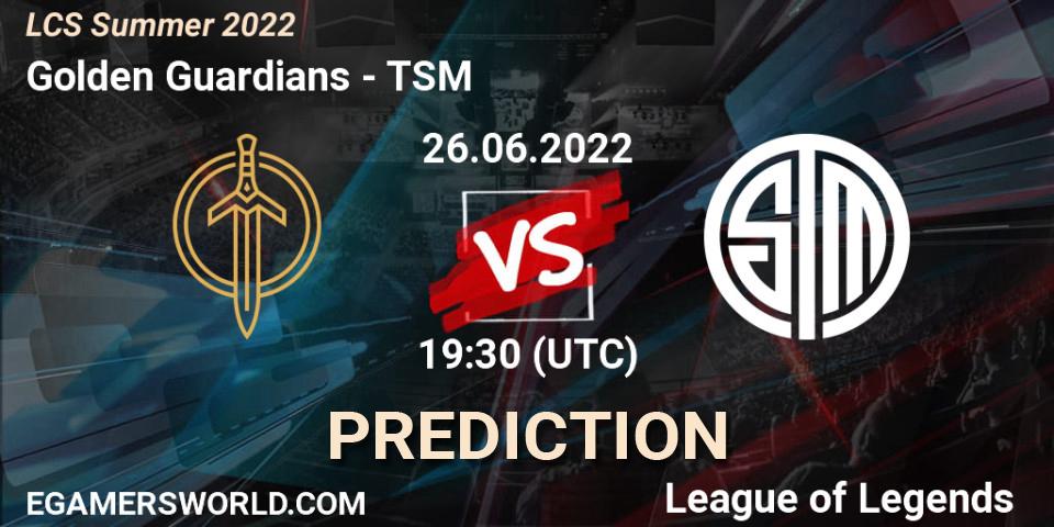 Prognose für das Spiel Golden Guardians VS TSM. 26.06.2022 at 19:30. LoL - LCS Summer 2022