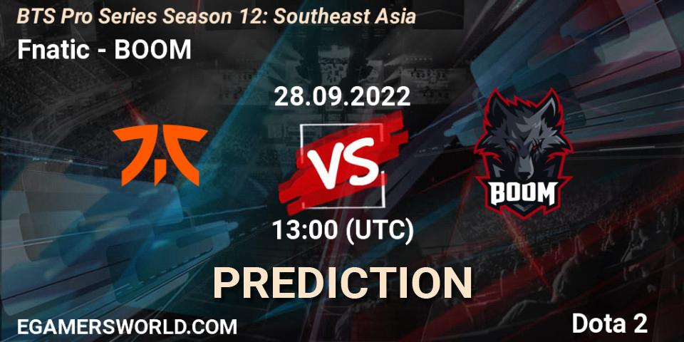 Prognose für das Spiel Fnatic VS BOOM. 27.09.22. Dota 2 - BTS Pro Series Season 12: Southeast Asia