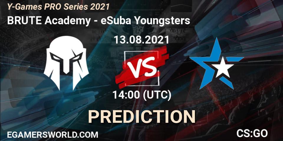 Prognose für das Spiel BRUTE Academy VS eSuba Youngsters. 13.08.2021 at 14:00. Counter-Strike (CS2) - Y-Games PRO Series 2021