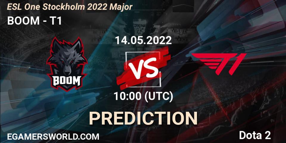Prognose für das Spiel BOOM VS T1. 14.05.2022 at 10:00. Dota 2 - ESL One Stockholm 2022 Major