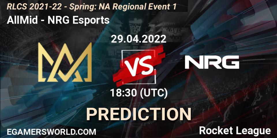 Prognose für das Spiel AllMid VS NRG Esports. 29.04.22. Rocket League - RLCS 2021-22 - Spring: NA Regional Event 1
