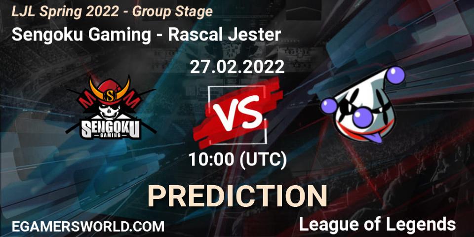 Prognose für das Spiel Sengoku Gaming VS Rascal Jester. 27.02.2022 at 10:00. LoL - LJL Spring 2022 - Group Stage