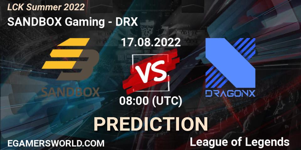 Prognose für das Spiel SANDBOX Gaming VS DRX. 17.08.22. LoL - LCK Summer 2022