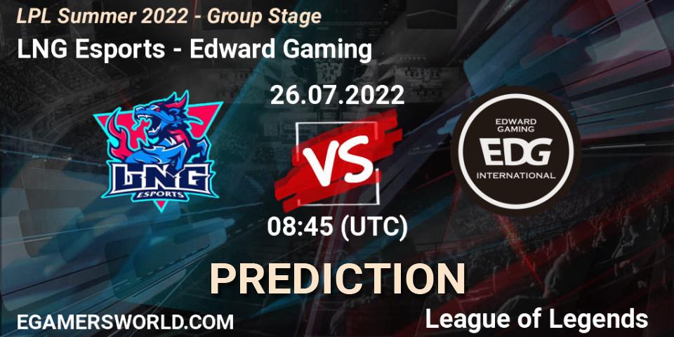 Prognose für das Spiel LNG Esports VS Edward Gaming. 26.07.22. LoL - LPL Summer 2022 - Group Stage