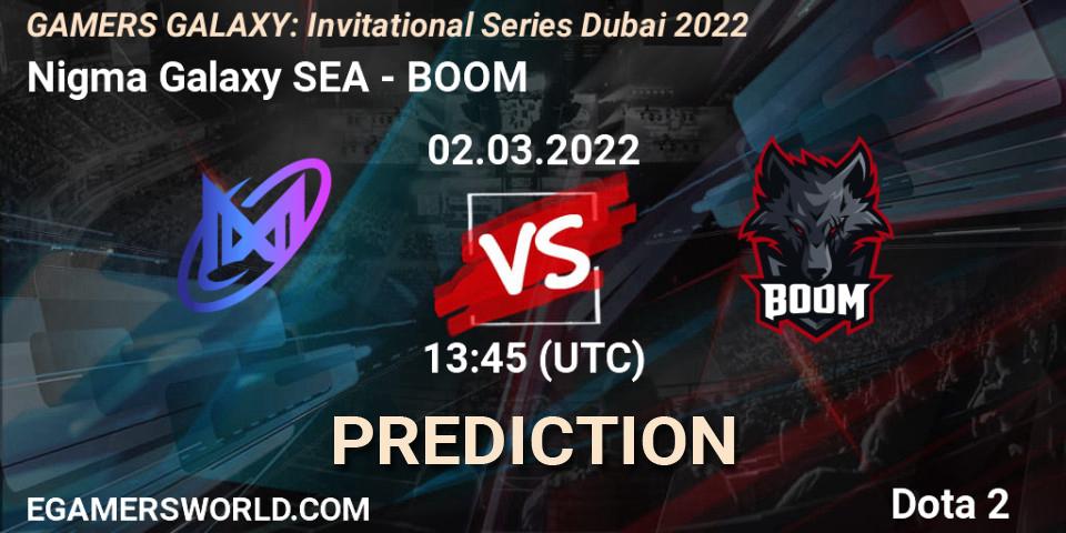 Prognose für das Spiel Nigma Galaxy SEA VS BOOM. 02.03.2022 at 13:21. Dota 2 - GAMERS GALAXY: Invitational Series Dubai 2022